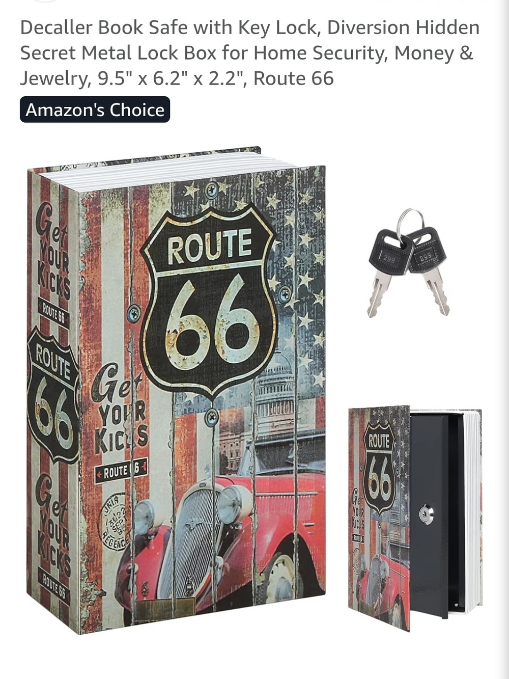 Route 66 Decorative Book Safe in Red, Blue and Cream
